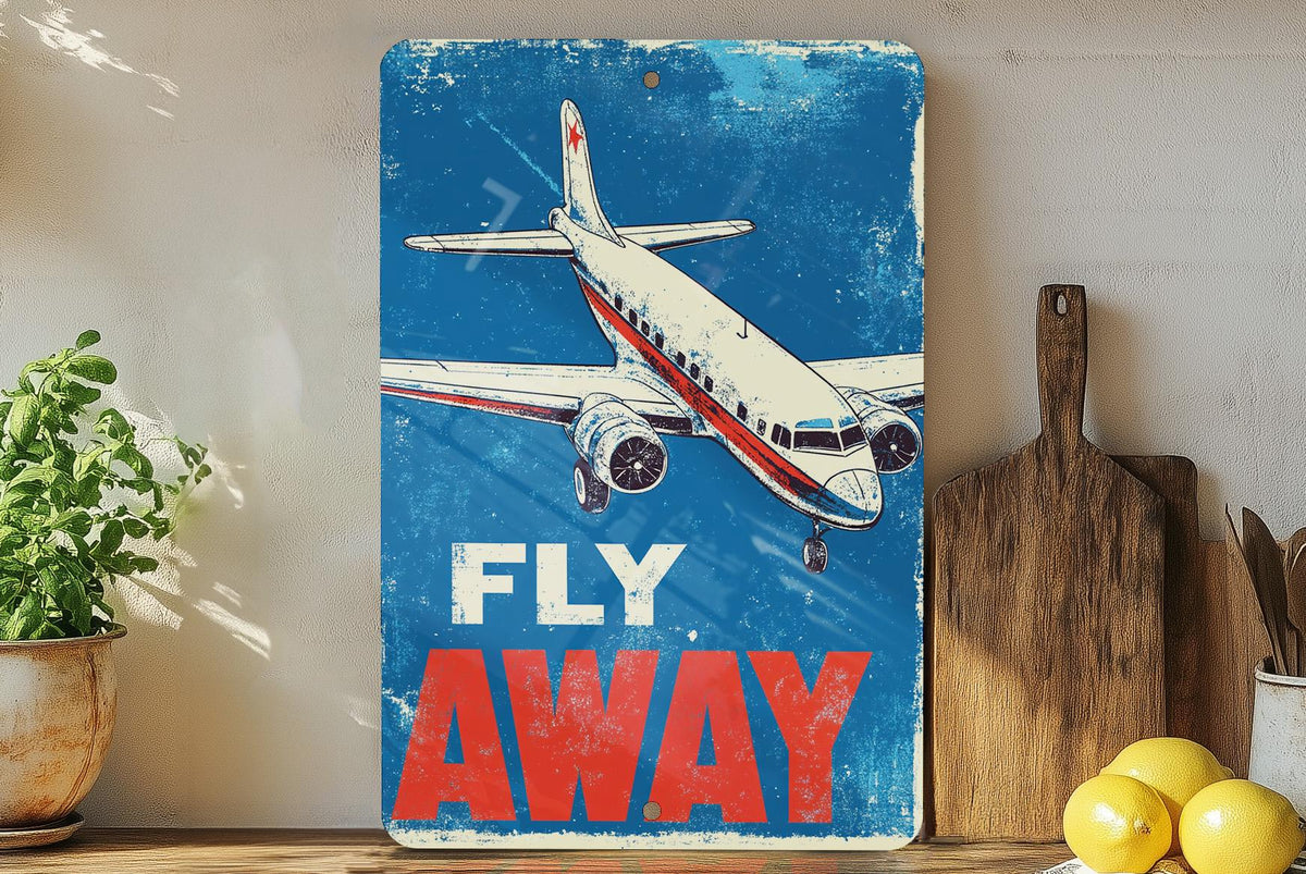 Classic Airplane Metal Sign, Retro Illustration, Vintage Decor, Wall Art, Fly Away — photo 2