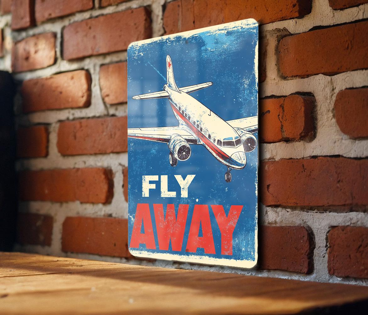 Classic Airplane Metal Sign, Retro Illustration, Vintage Decor, Wall Art, Fly Away — photo 3