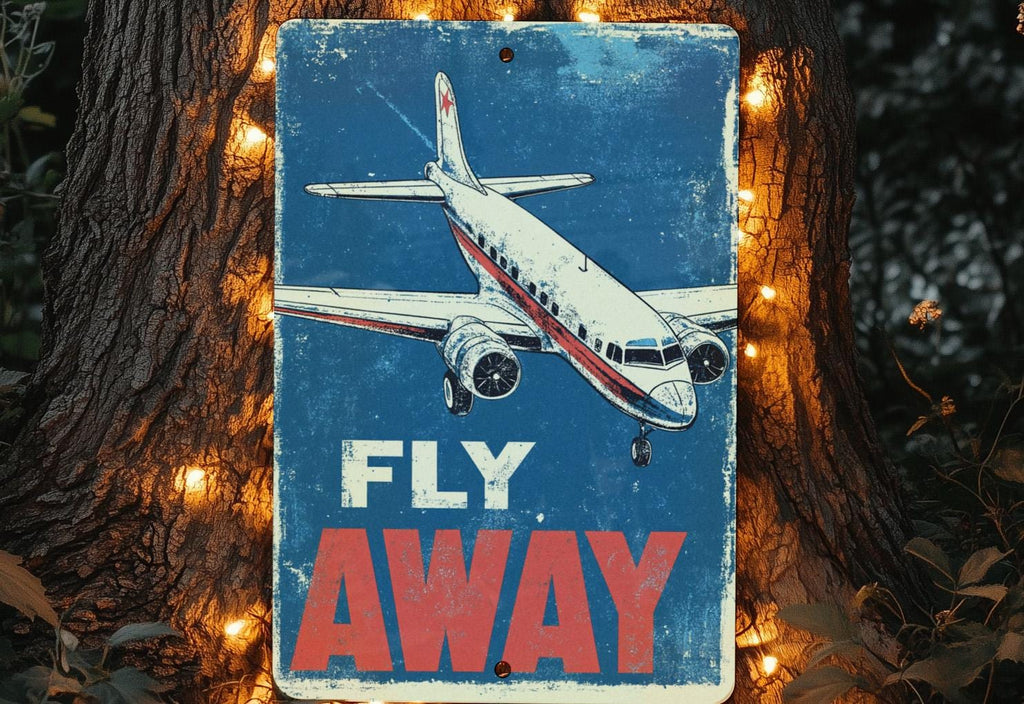 Classic Airplane Metal Sign, Retro Illustration, Vintage Decor, Wall Art, Fly Away — photo 4