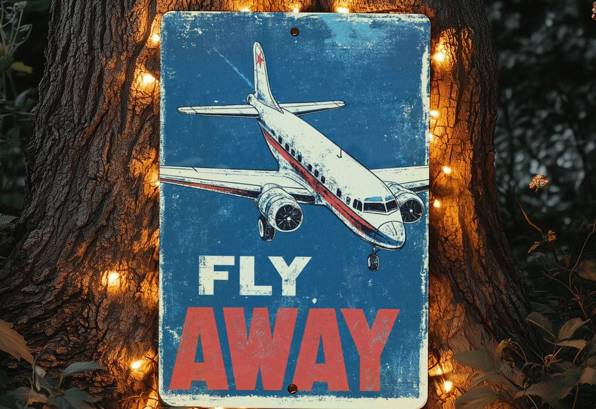 Classic Airplane Metal Sign, Retro Illustration, Vintage Decor, Wall Art, Fly Away — photo 4