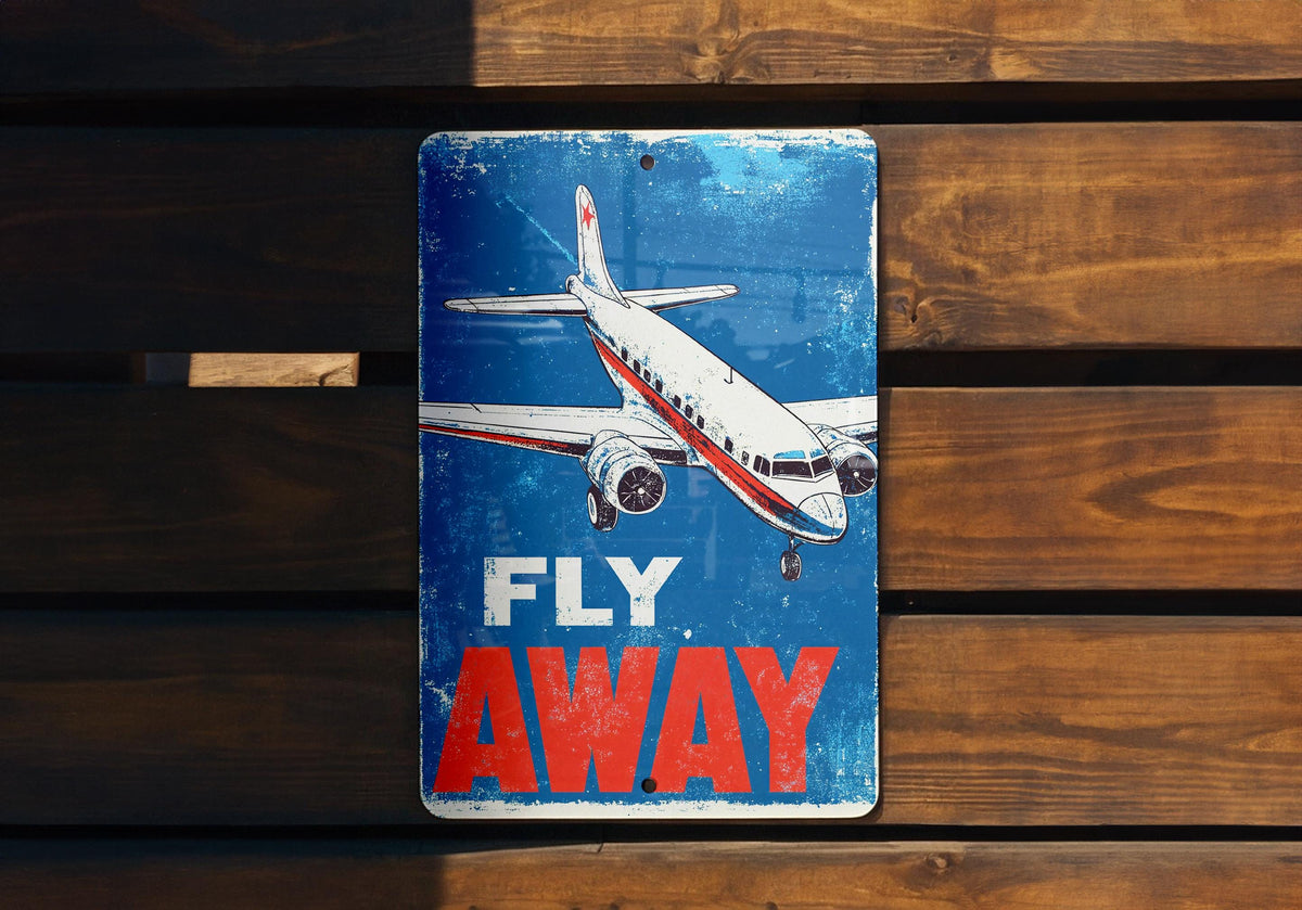 Classic Airplane Metal Sign, Retro Illustration, Vintage Decor, Wall Art, Fly Away — photo 5