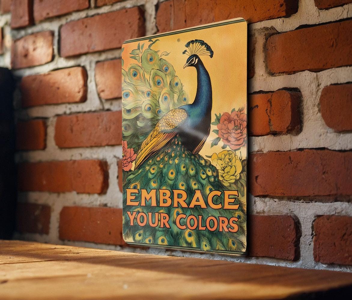 Peacock Metal Sign, Vintage Wall Art, Colorful Home Decor, Floral Tapestry Sign, Inspirational Wall Hanging, Bold Colors Decor — photo 1