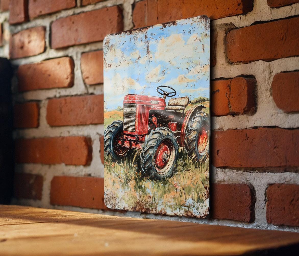 Vintage Style Tin Sign, Farmhouse Wall Decor, Rustic Metal Sign, Hand-Painted Tractor Art, Farm-Themed Decor, Country Home Decor — photo 1