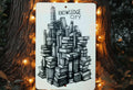 Monochrome Towers of Wisdom Metal Sign, Knowledge City Art, Stacked Books Wall Decor, Literary Home Decor, Black and White Art — photo 1