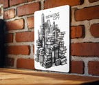 Monochrome Towers of Wisdom Metal Sign, Knowledge City Art, Stacked Books Wall Decor, Literary Home Decor, Black and White Art — photo 4