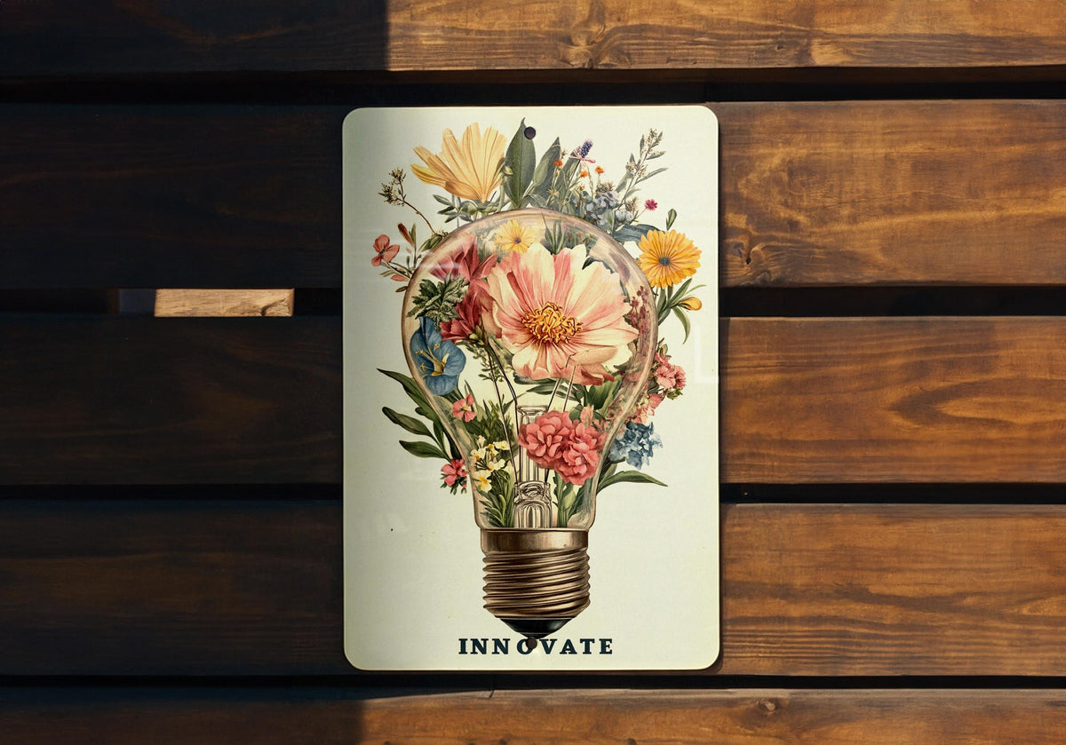 Blooming Innovation Metal Sign, Vintage Floral Art, Creative Wall Decor, Vibrant Petals and Greens, Unique Home Decor, Handmade Gift — photo 5