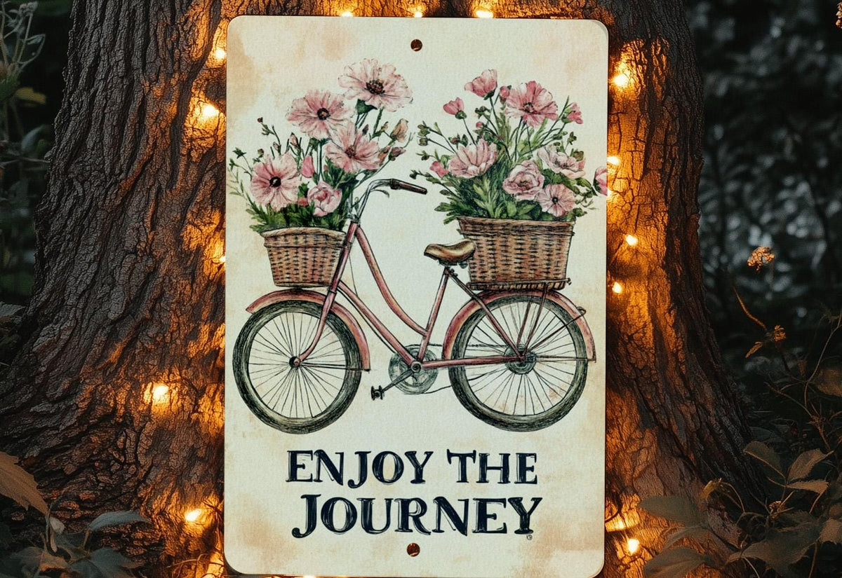 Blossom-Pedaled Wanderlust Metal Sign, Vintage Bicycle Decor, Pink Floral Wall Art, Rustic Home Sign, Metal Wall Decor, Inspirational Gift — photo 2