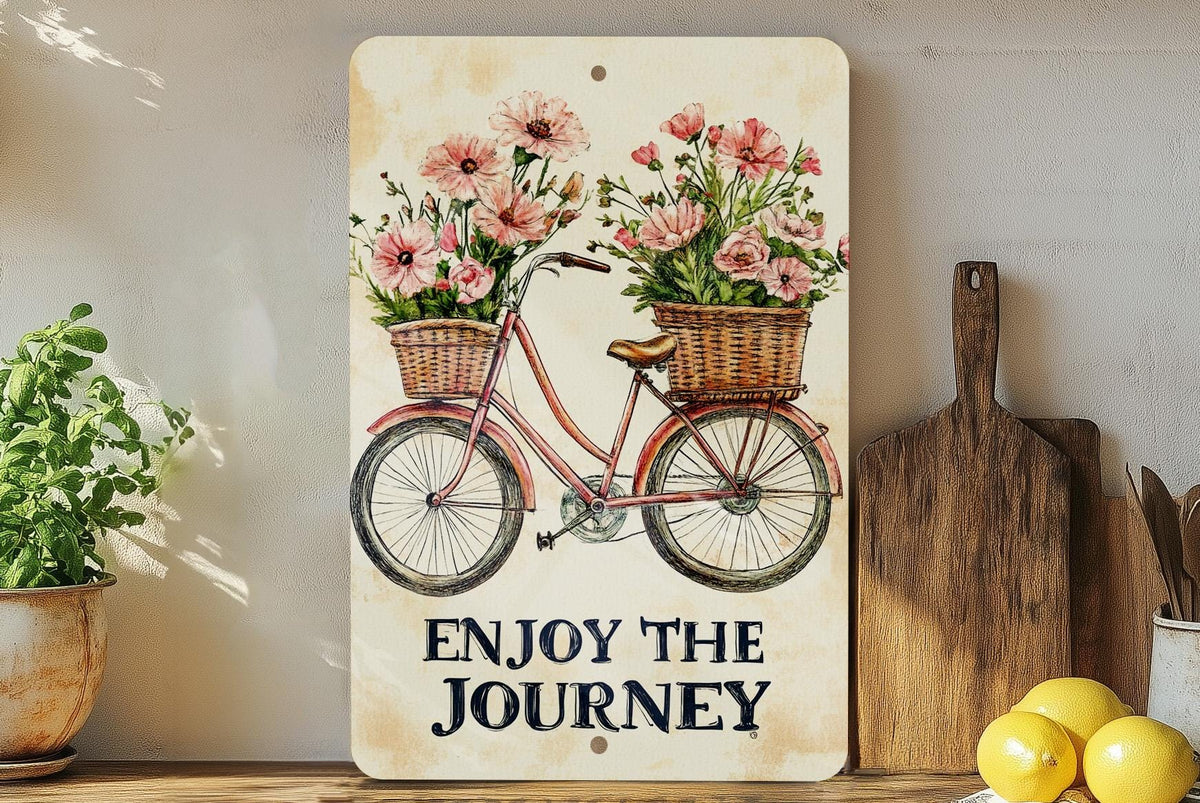 Blossom-Pedaled Wanderlust Metal Sign, Vintage Bicycle Decor, Pink Floral Wall Art, Rustic Home Sign, Metal Wall Decor, Inspirational Gift — photo 3