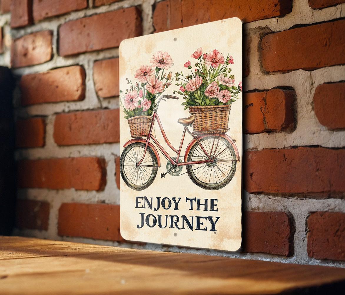 Blossom-Pedaled Wanderlust Metal Sign, Vintage Bicycle Decor, Pink Floral Wall Art, Rustic Home Sign, Metal Wall Decor, Inspirational Gift — photo 4
