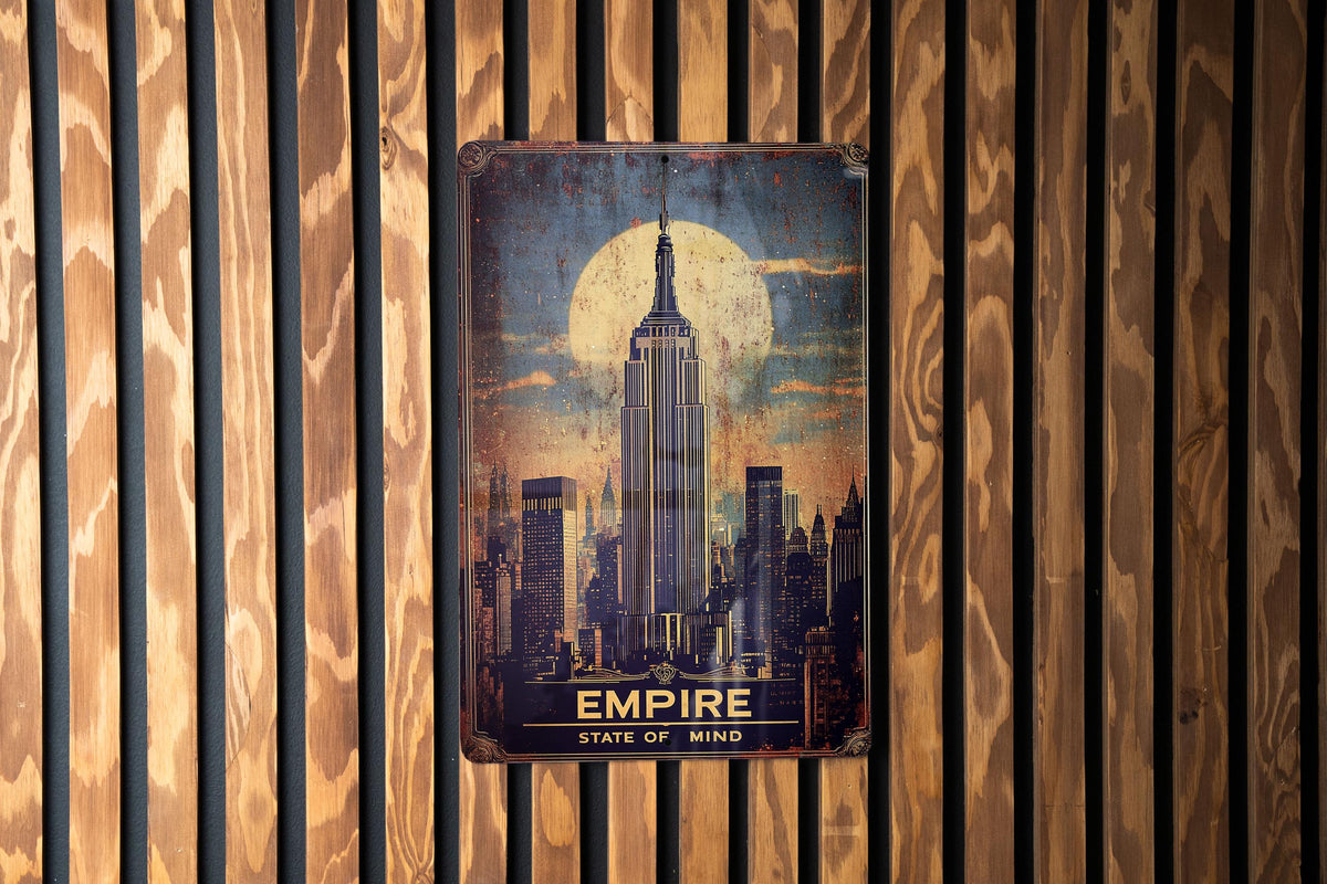 Vintage Tin Sign, New York Skyline Art Deco, Empire State Mind, Cityscape Illustration, Metal Wall Art — photo 2