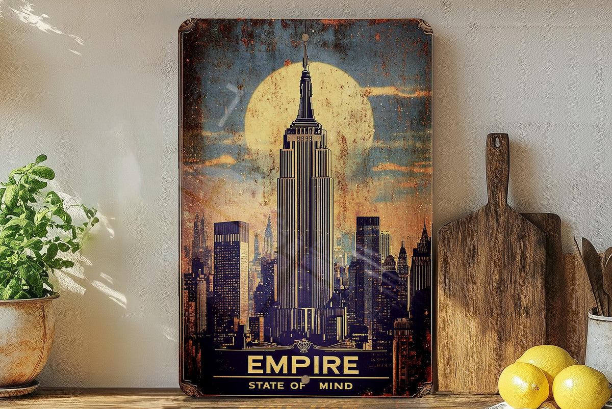 Vintage Tin Sign, New York Skyline Art Deco, Empire State Mind, Cityscape Illustration, Metal Wall Art — photo 3