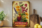 Vintage Style Tin Sign, Yarrow Herbal Apothecary, Healing Bloom Elixirs, Metal Sign, Retro Decor — photo 1