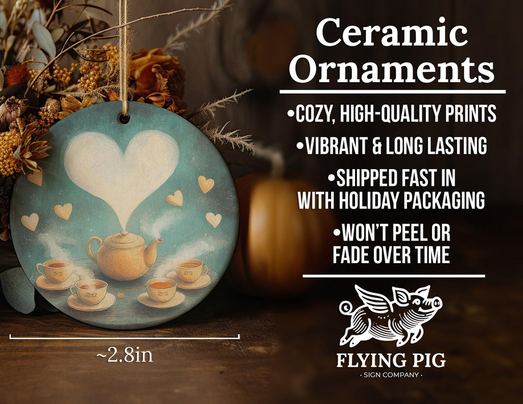Whimsical Ceramic Ornament, Steaming Teapot Design, Heart Shape Cups, Circular Ornament, Unique Gift Idea — photo 5