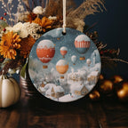 Ceramic Ornament Hot Air Balloons, Snowy Landscape Decor, Whimsical Christmas, Circular Design Ornament, Holiday Home Accent — photo 4