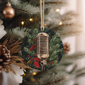 Retro Microphone Ceramic Ornament, Holiday Caroling Decor, Circular Design Gift, Vintage Style Decoration, Christmas Tree Accessory — photo 1