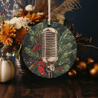 Retro Microphone Ceramic Ornament, Holiday Caroling Decor, Circular Design Gift, Vintage Style Decoration, Christmas Tree Accessory — photo 4