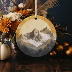 Snow-Capped Mountains Ceramic Ornament, Watercolor Sunrise, Golden Sunrise Decor, Circular Design Ornament, Mountain Home Accessory — photo 4