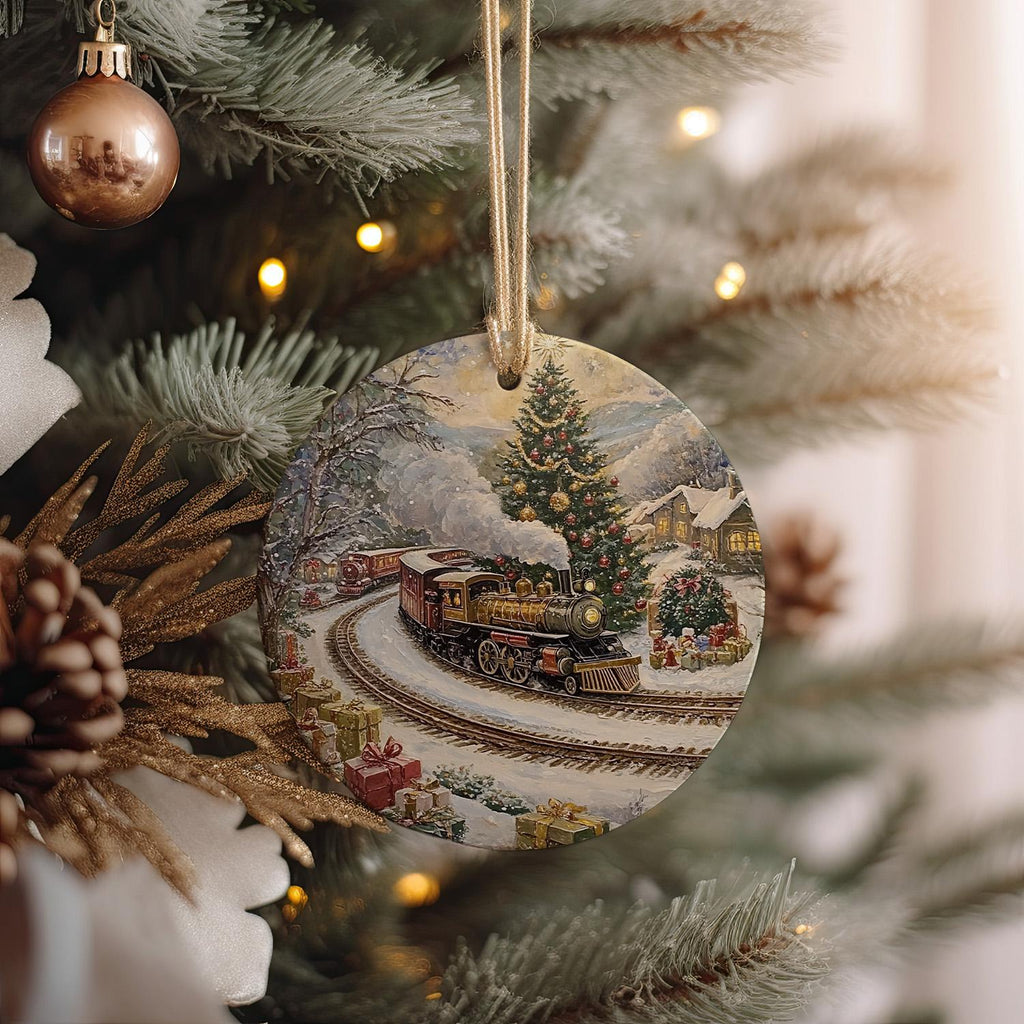 Circular Train Set Ceramic Ornament, Christmas Tree Decor, Holiday Gifts, Festive Ornaments, Seasonal Decoration — photo 2