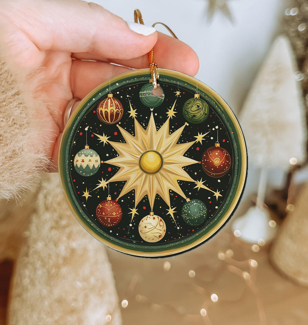 Whimsical Christmas Ornaments, Festive Sun Ceramic, Planet Design Decor, Circular Christmas Decoration, Unique Holiday Ornament — photo 1
