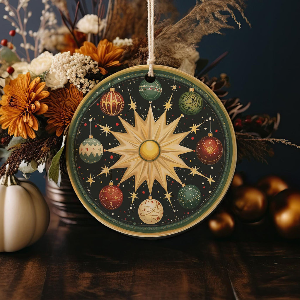 Whimsical Christmas Ornaments, Festive Sun Ceramic, Planet Design Decor, Circular Christmas Decoration, Unique Holiday Ornament — photo 4