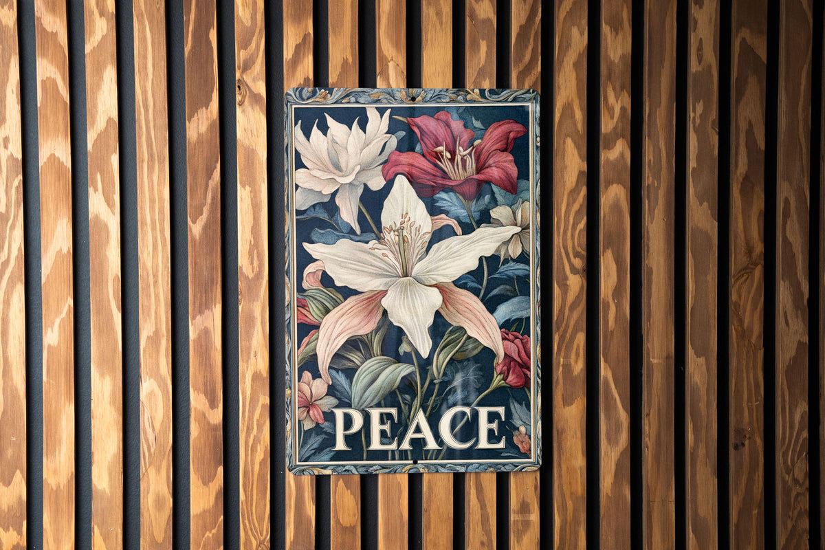 Metal Sign Art Nouveau, Floral Border Design, Peace Text Decor, Vintage Style Sign, Home Decoration Idea — photo 2