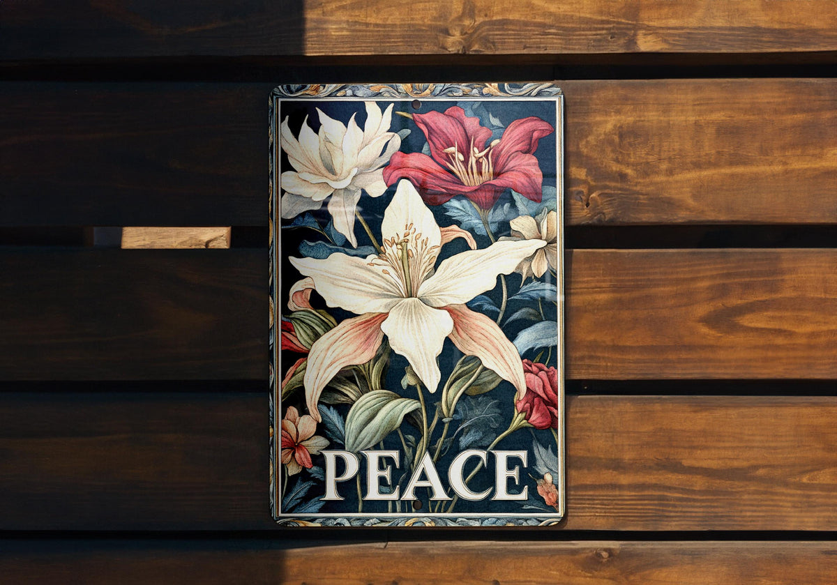 Metal Sign Art Nouveau, Floral Border Design, Peace Text Decor, Vintage Style Sign, Home Decoration Idea — photo 5