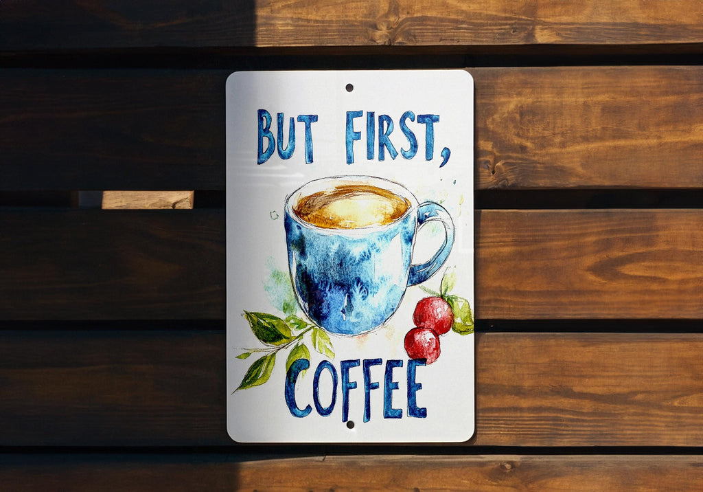 But First, Coffee Metal Sign, Watercolor Painting, Coffee Cup Art, Kitchen Decor, Cafe Wall Hanging — photo 4