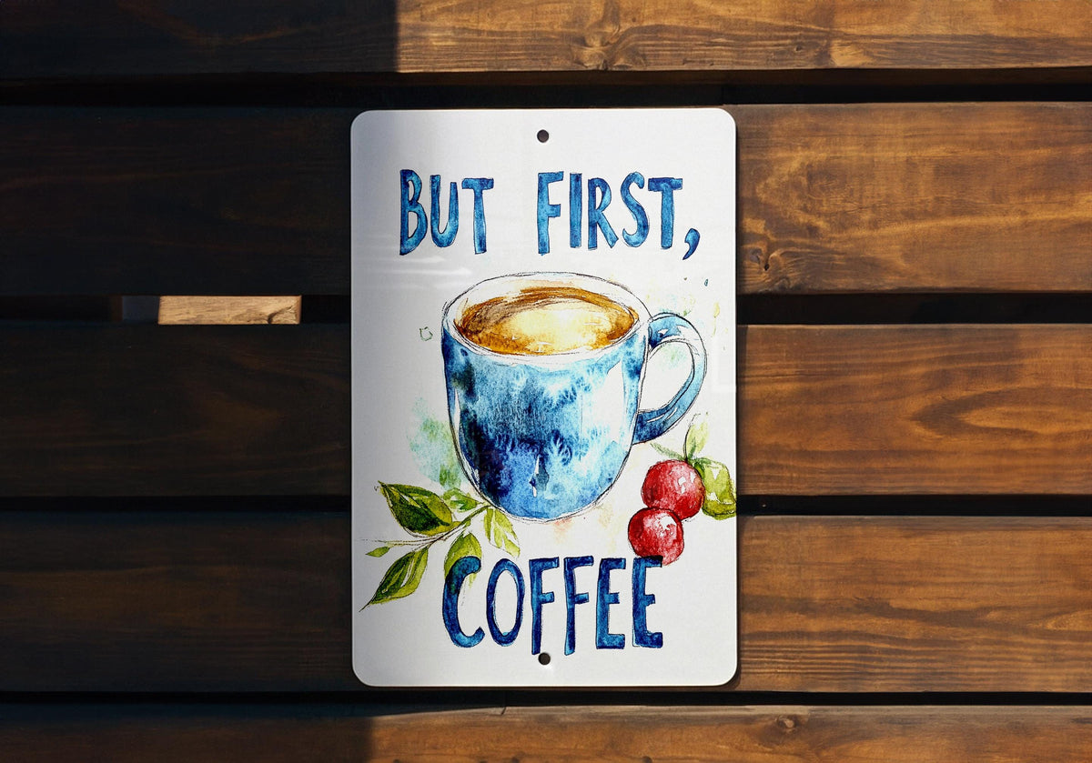 But First, Coffee Metal Sign, Watercolor Painting, Coffee Cup Art, Kitchen Decor, Cafe Wall Hanging — photo 4