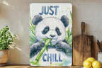 Metal Sign Panda Eating Bamboo, Just Chill Art, Watercolor Panda Decor, Bamboo Theme Decor, Wall Art Sign — photo 1