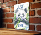 Metal Sign Panda Eating Bamboo, Just Chill Art, Watercolor Panda Decor, Bamboo Theme Decor, Wall Art Sign — photo 2