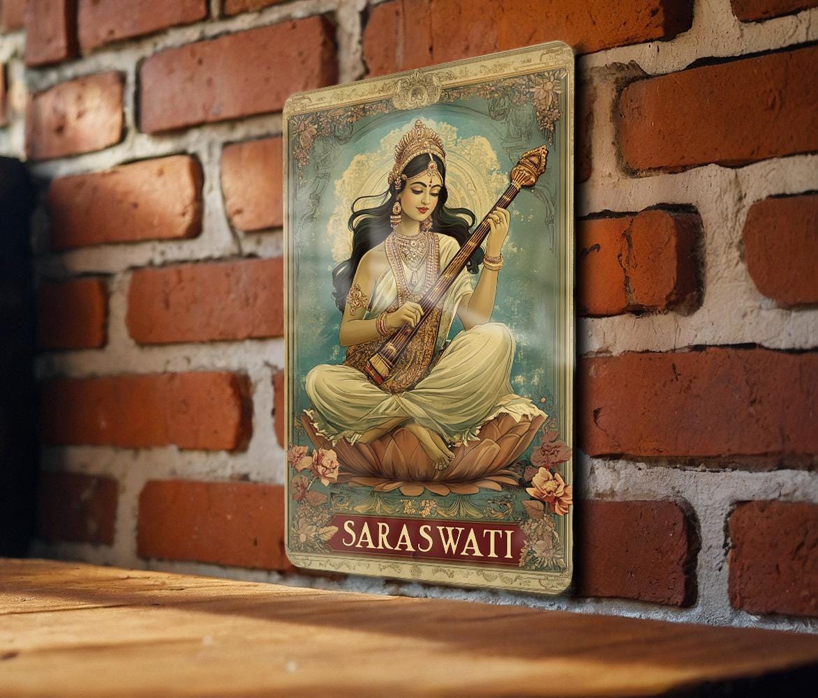 Saraswati Metal Sign, Indian Goddess Art, Traditional Hindu Decor, Spiritual Wall Hanging, Cultural Gift — photo 3