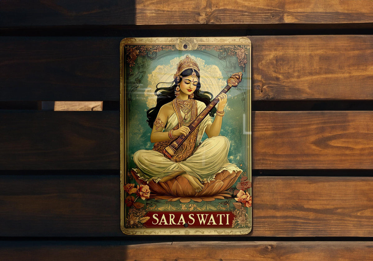 Saraswati Metal Sign, Indian Goddess Art, Traditional Hindu Decor, Spiritual Wall Hanging, Cultural Gift — photo 5