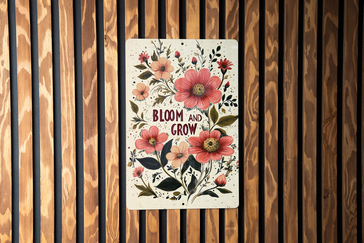 Vintage Floral Metal Sign, Bloom and Grow, Rustic Home Decor, Wall Art, Garden Sign — photo 2