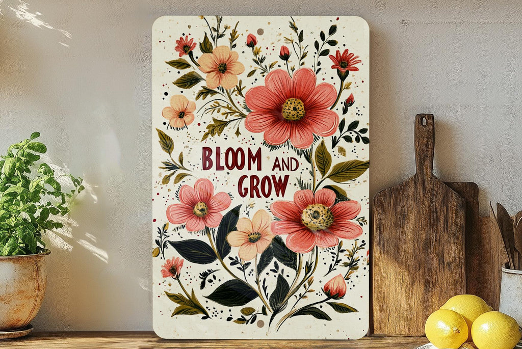 Vintage Floral Metal Sign, Bloom and Grow, Rustic Home Decor, Wall Art, Garden Sign — photo 3
