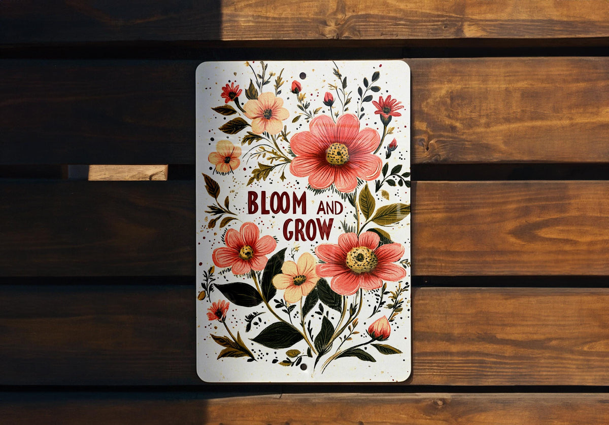 Vintage Floral Metal Sign, Bloom and Grow, Rustic Home Decor, Wall Art, Garden Sign — photo 5