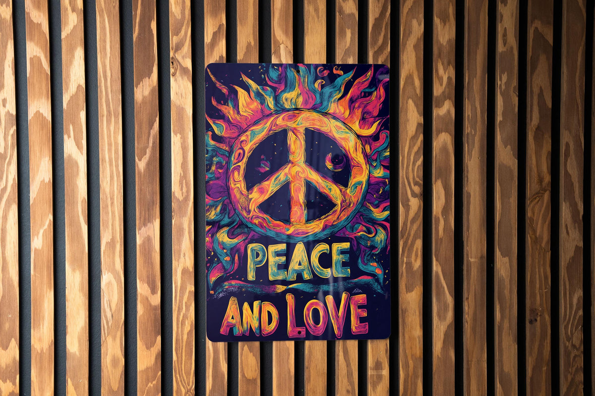 70s Peace Sign Metal Sign, Psychedelic Decor, Love Wall Art, Retro Home Accessory, Vintage Style Plaque — photo 3