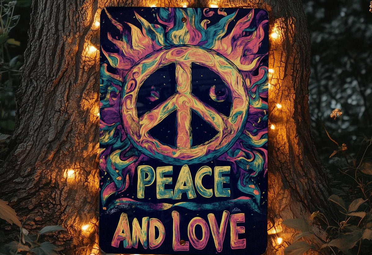 70s Peace Sign Metal Sign, Psychedelic Decor, Love Wall Art, Retro Home Accessory, Vintage Style Plaque — photo 4
