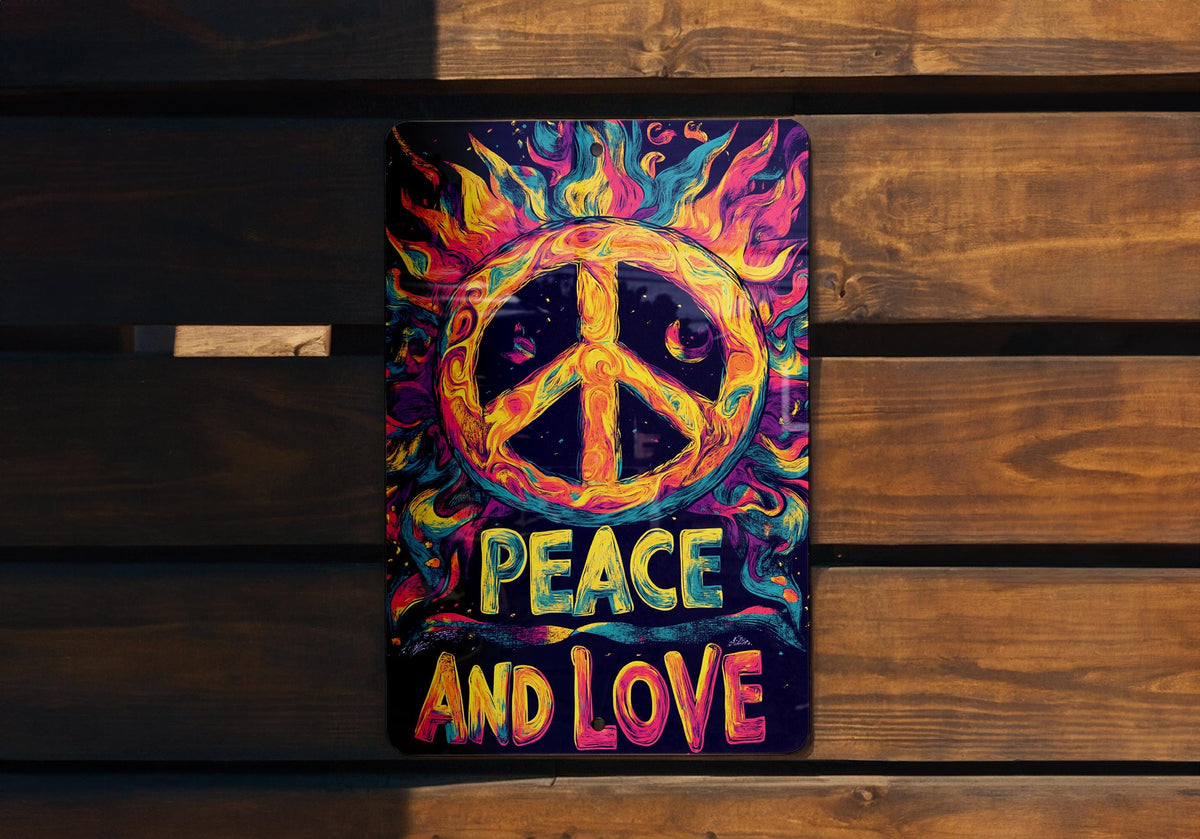 70s Peace Sign Metal Sign, Psychedelic Decor, Love Wall Art, Retro Home Accessory, Vintage Style Plaque — photo 5