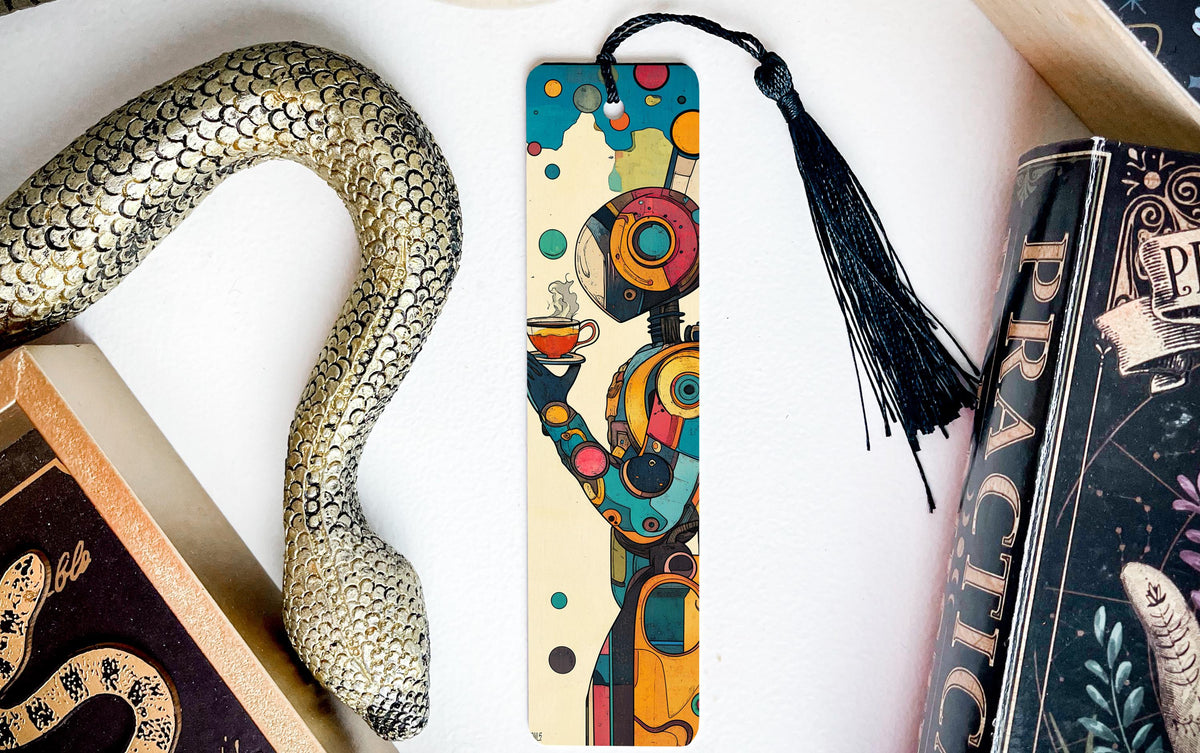 Colorful Contemplation Metal Bookmark, Retro Futuristic Art, Vibrant Teal Orange, Unique Gift, Collectible Bookmark — photo 3