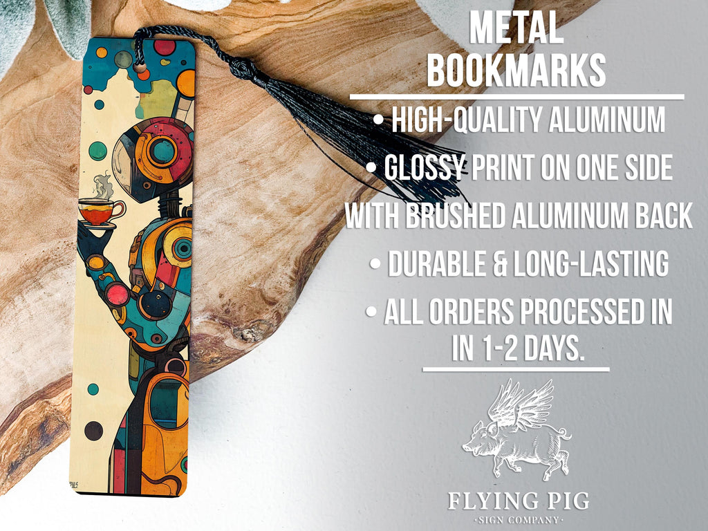 Colorful Contemplation Metal Bookmark, Retro Futuristic Art, Vibrant Teal Orange, Unique Gift, Collectible Bookmark — photo 4
