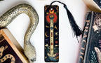 Celestial Harmony Metal Bookmark, Cosmic Journey Bookmark, Midnight Blues, Fiery Reds, Ancient Symbol Bookmark, Unique Gift — photo 3