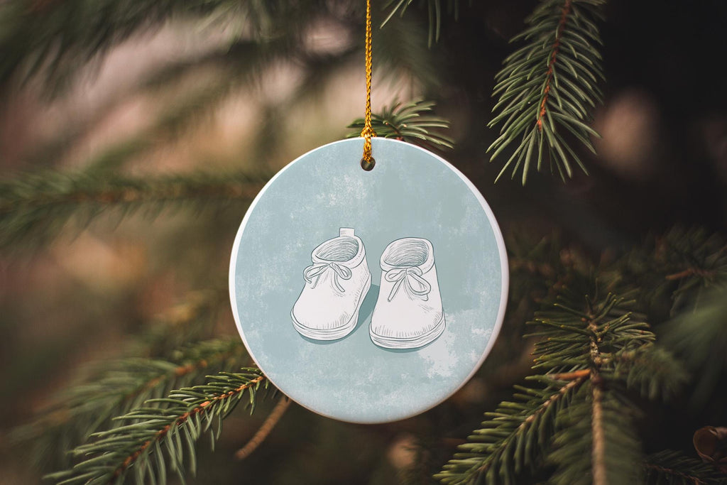 Ceramic Ornament Baby Booties, Minimalist Circle Design, Unique Baby Decoration, Handmade Ceramic Gift, Nursery Decor — photo 1
