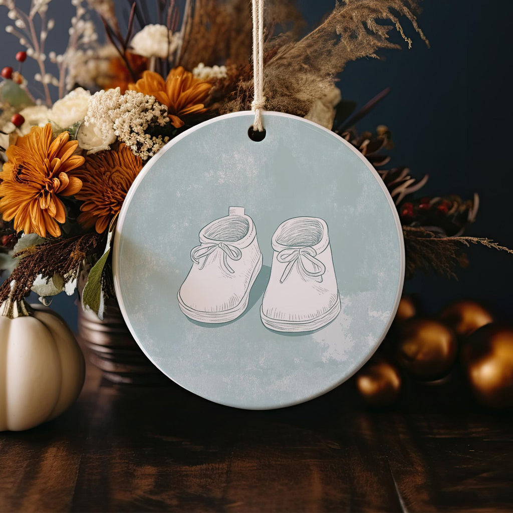 Ceramic Ornament Baby Booties, Minimalist Circle Design, Unique Baby Decoration, Handmade Ceramic Gift, Nursery Decor — photo 4