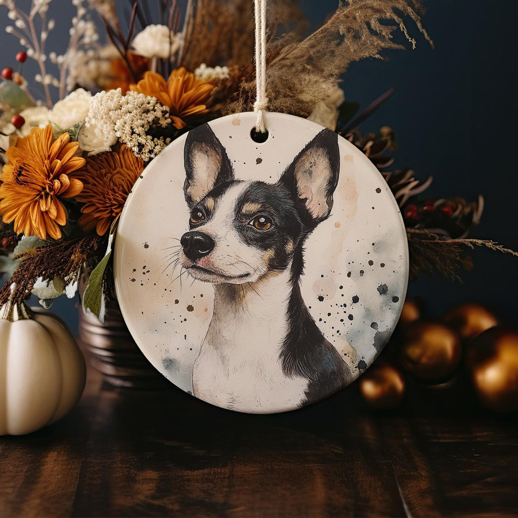 Rat Terrier Watercolor Ceramic Ornament, Circle Dog Portrait, Handcrafted Pet Decor, Unique Gift, Holiday Keepsake — photo 4