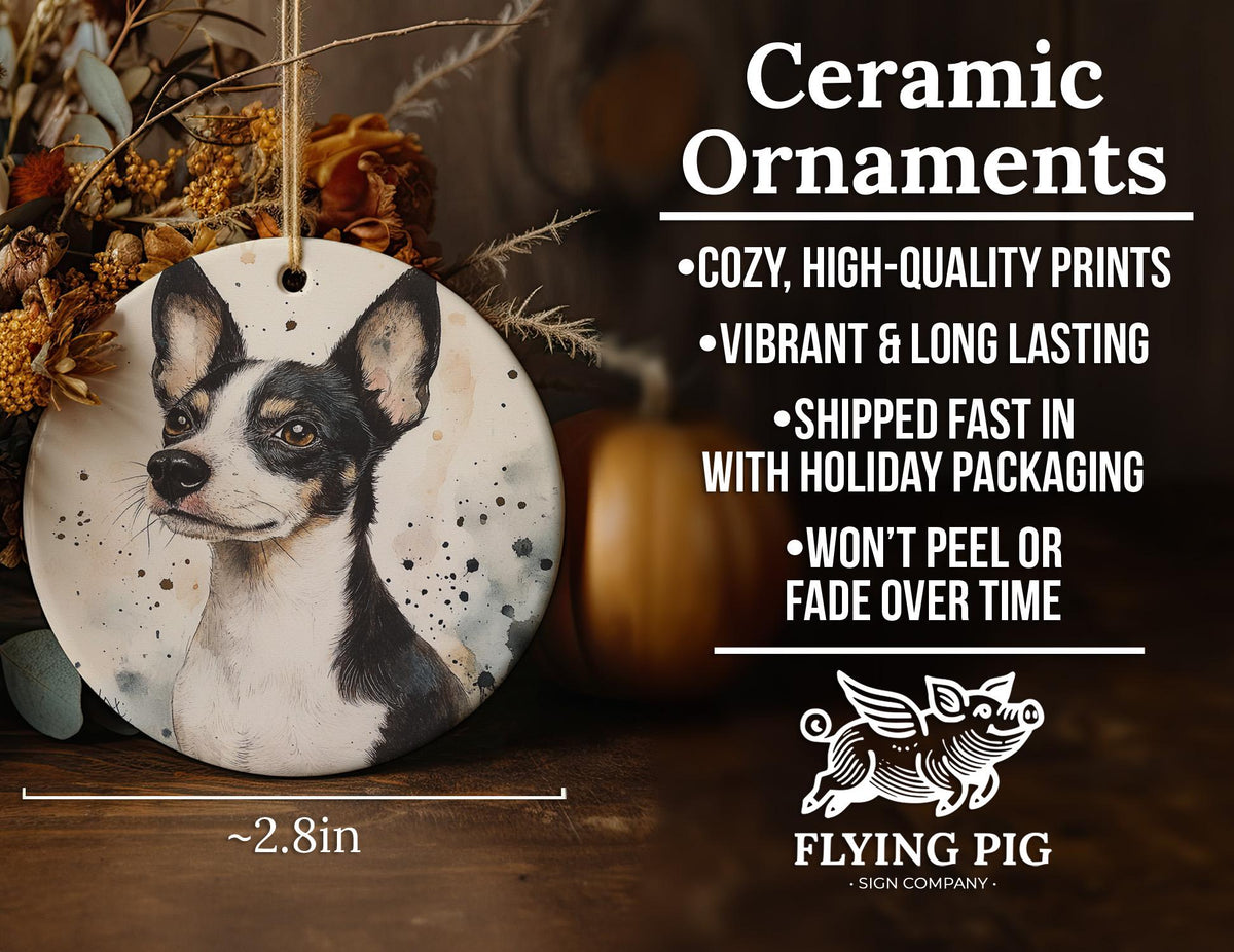 Rat Terrier Watercolor Ceramic Ornament, Circle Dog Portrait, Handcrafted Pet Decor, Unique Gift, Holiday Keepsake — photo 5
