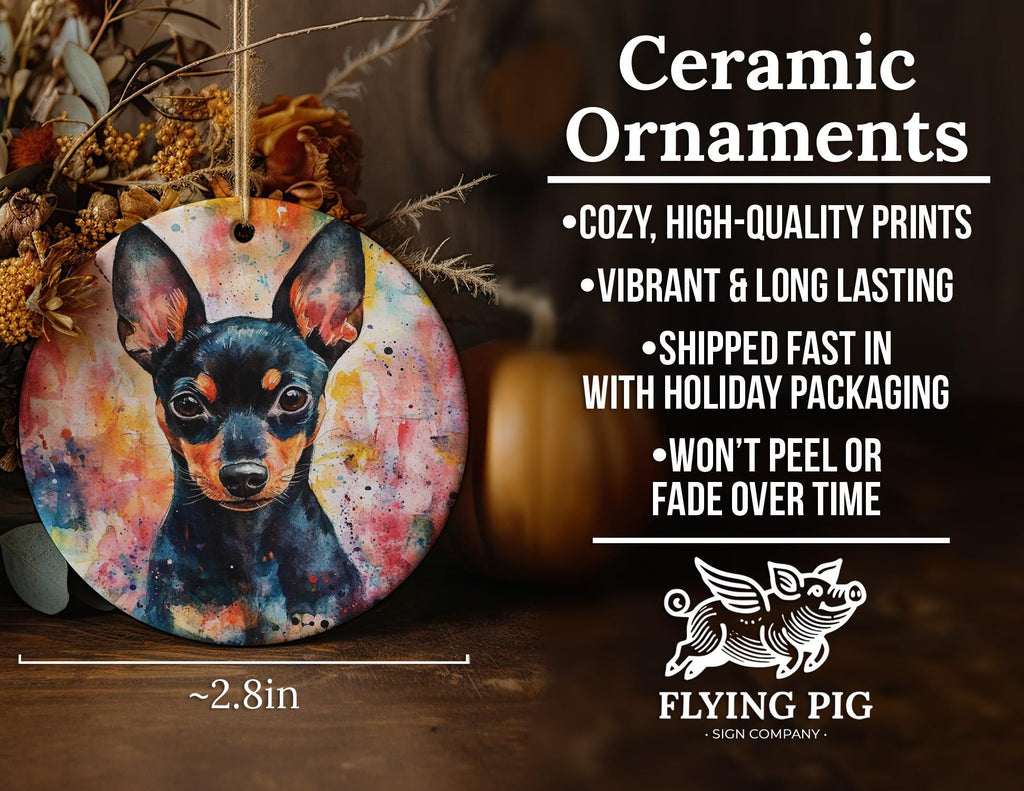 Miniature Pinscher Ceramic Ornament, Watercolor Dog Art, Circular Design, Pet Lover Gift, Holiday Decor, Handmade — photo 5