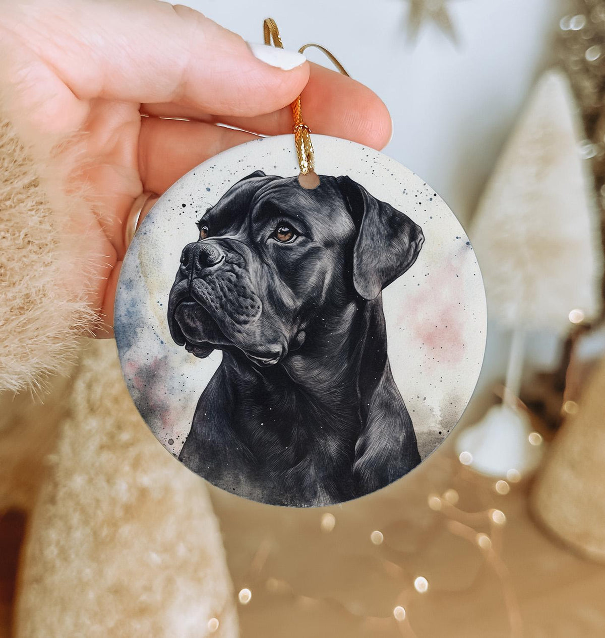 Cane Corso Ceramic Ornament, Watercolor Portrait Ornament, Circular Dog Ornament, Personalized Pet Gift, Unique Christmas Decor — photo 2