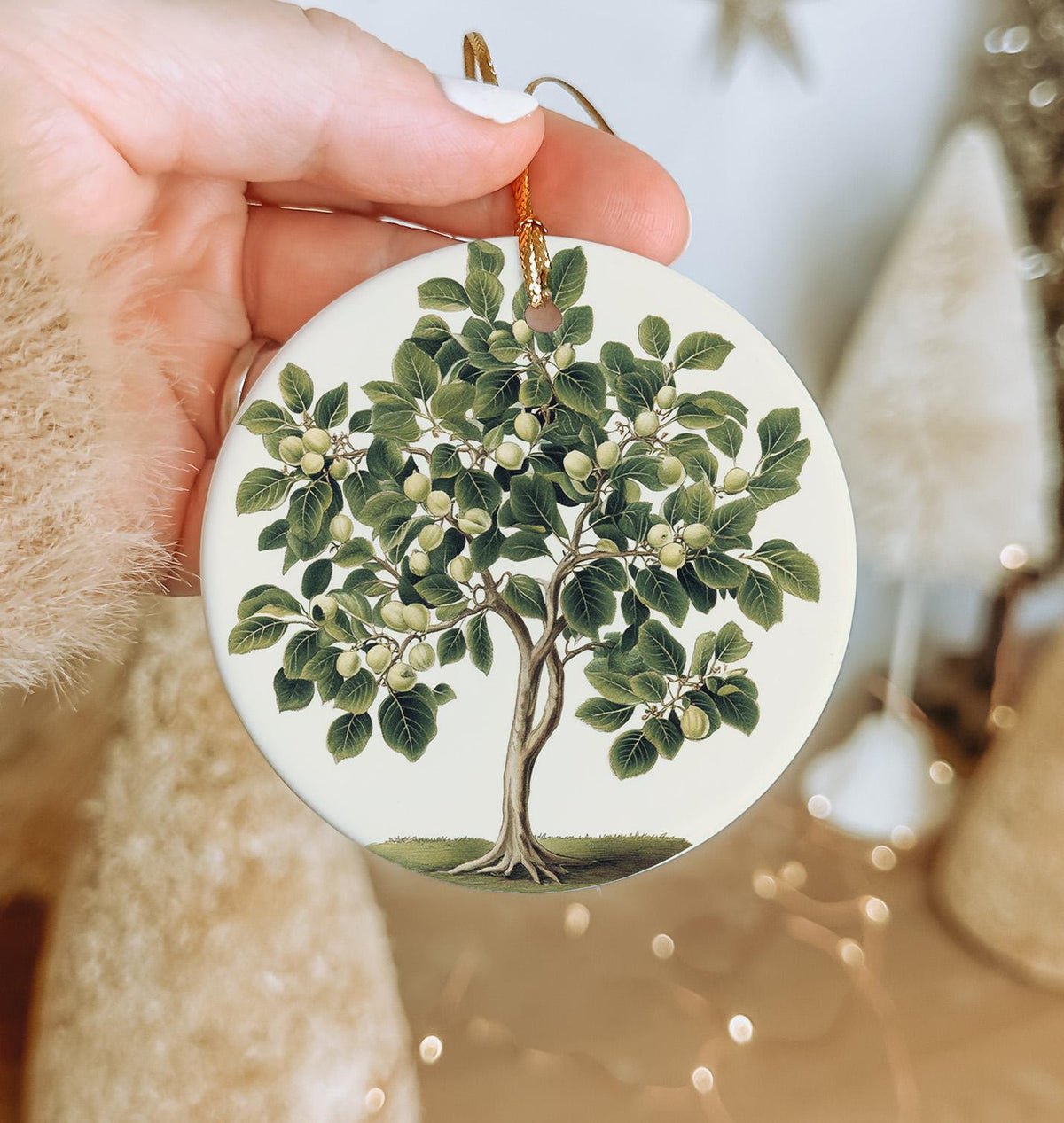 Vintage Botanical Fig Ceramic Ornament, Circular Design, Unique Home Decor, Handmade Gift, Collectible Ornament — photo 3