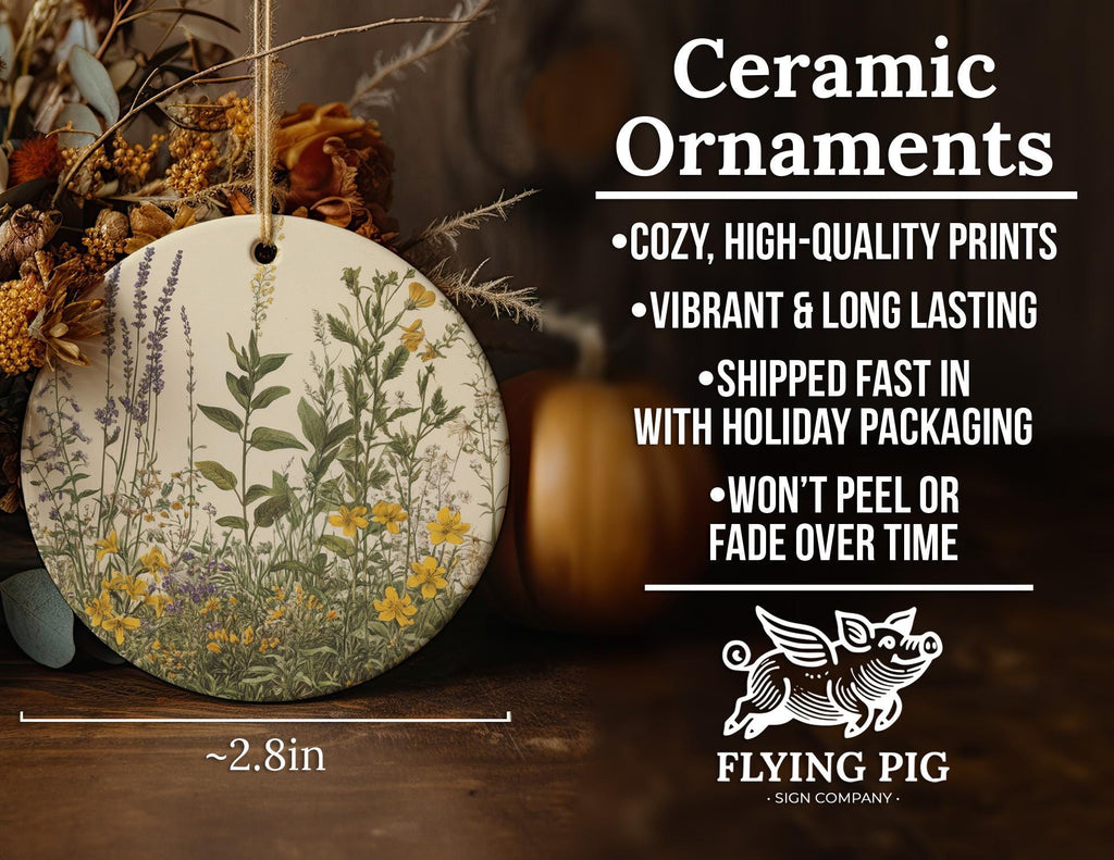 Vintage Botanical Ceramic Ornament, Meadow Illustration, Circular Design, Unique Home Decor, Gift for Nature Lovers — photo 5