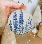Vintage Botanical Delphinium Ceramic Ornament, Circular Design, Nature-Inspired Decor, Delicate Floral Art, Gift for Botanists — photo 3